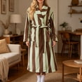 thumbnail image 2 of Virmaxy Striped Plush Bathrobe Women Long Sleeve Fleece Robe with Pockets Belted Housecoat Warm Winter Spa Loungewear Dressing Gown Coffee, 2 of 8