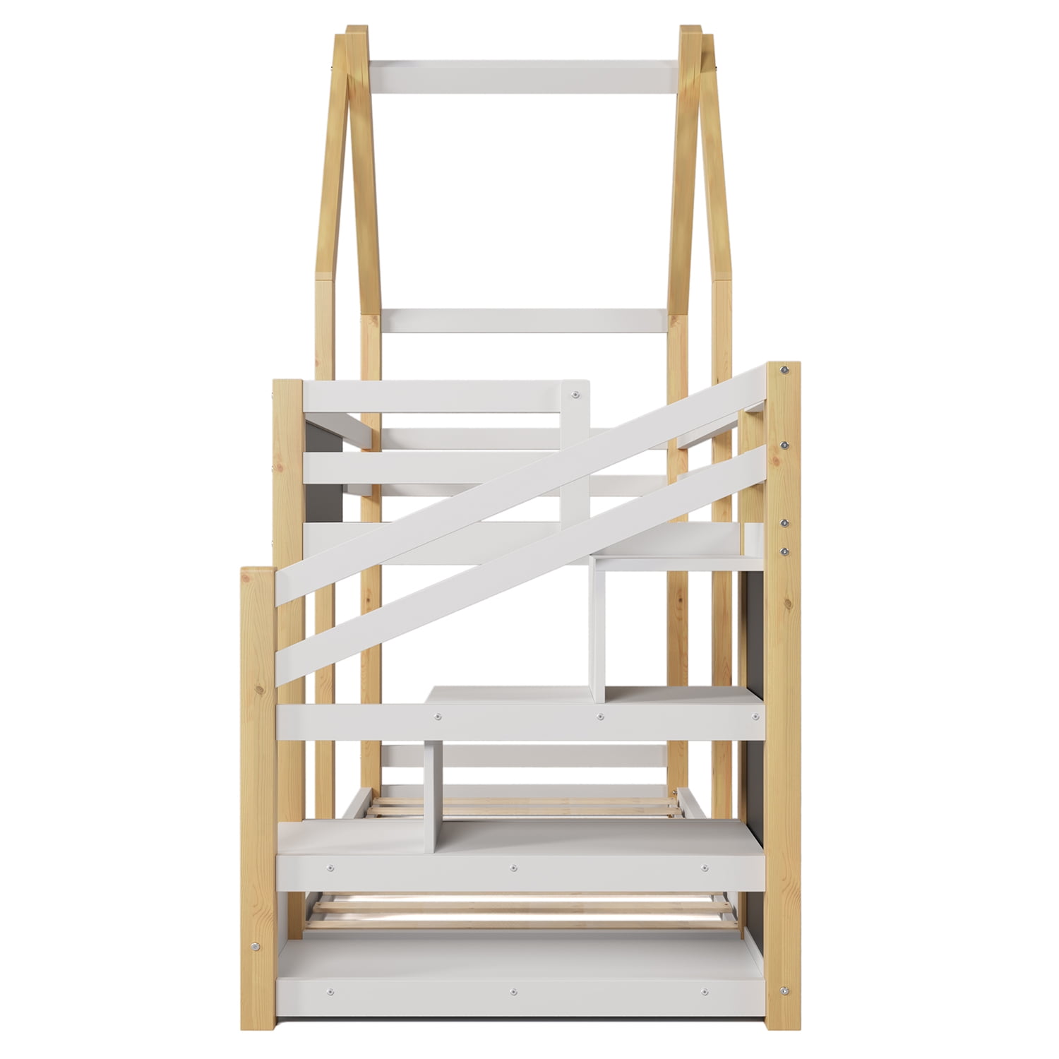 Spaco Bunk Bed Frame with Storage Stairs, House Bunk Bed Twin Over Twin for Boys Girls, Kids, White and Natural Spaco Bunk Bed Frame with Storage Stairs, House Bunk Bed Twin Over Twin for Boys Girls, Kids, White and Natural