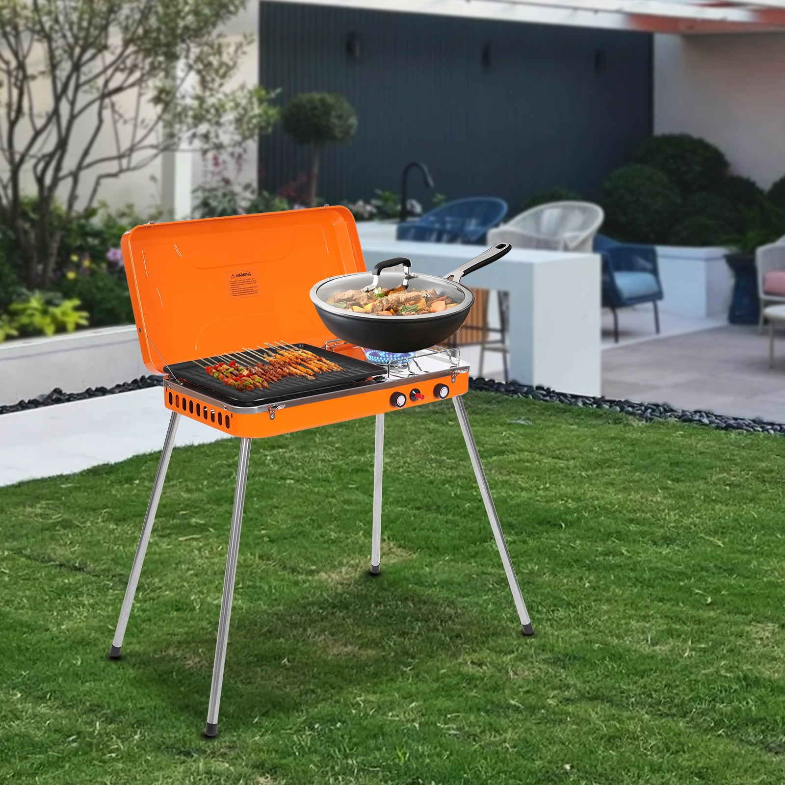 2-Burner Gas Camping Stove, Adjustable Firepower Portable Outdoor Grill Stove for Camping BBQ Picnic