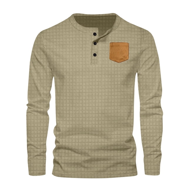 pstuiky manga larga para hombre, Suéter de cuello redondo con botones y bolsillos para hombre, camiseta de manga larga con cuello redondo camisetas de hombre xxl