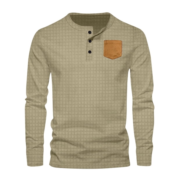 pstuiky Camisas suaves de manga larga para hombre, Suéter de cuello redondo con botones y bolsillos para hombre, camiseta de manga larga con cuello redondo tops de invierno para hombre s