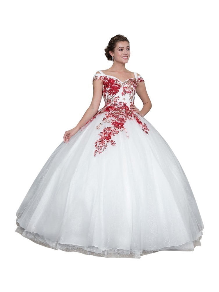 white and red quinceanera dresses