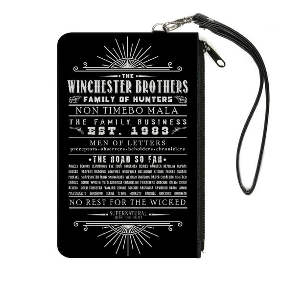 Supernatural Wallet, Zip Clutch, Supernatural Quotes Scroll Black White, Canvas