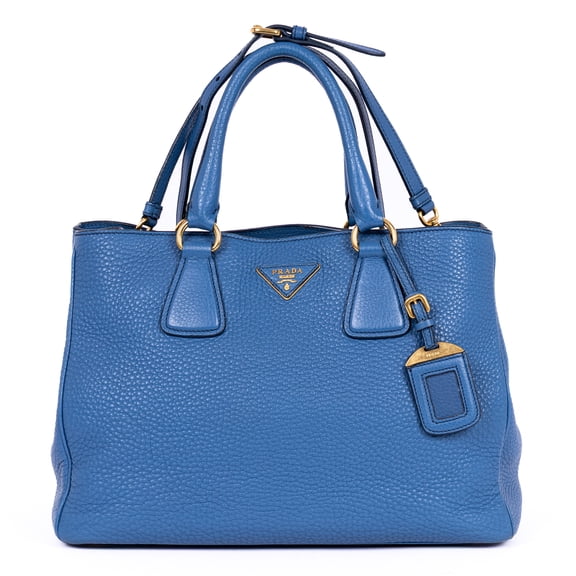 Pre-Owned Prada Blue Classic Shopping Tote Handbag Vitello Daino Leather
