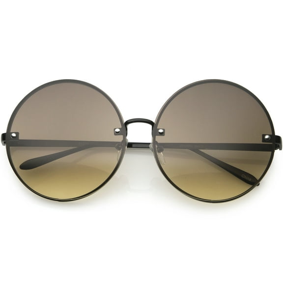zeroUV Female Large Rimless Womens Fashion Oversize Gradient Two-Toned Lens Round Sunglasses 65mm (Black / Brown Fade) - 65mm