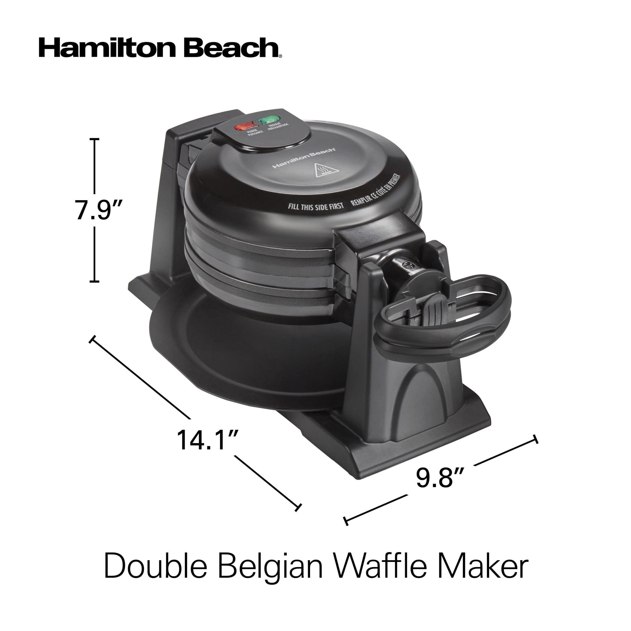 Hamilton Beach Double Belgian Waffle Maker with Removable Nonstick Grids, Rotating Waffle Iron, Black