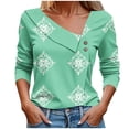 thumbnail image 2 of Uootdi Summer Tops for Women Asymmetrical Lapel V Neck 3/4 Sleeve Side Button Front Vintage Diamond Floral All Over Print Soft Knit Business Casual Tops for Women Straight Fit Office Womens Shirts, 2 of 5