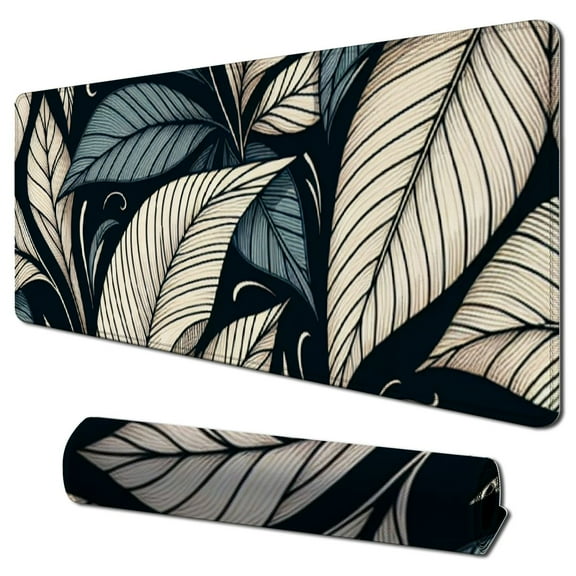 Large Mouse Pad with Wrist Support Set of Memory Foam Keyboard Wrist Rest XXL Extended Gaming Mouse Pad Mouse Wrist Pad, Ergonomic Desk Pad for Women Men, Teal Beach Palm Tree Leaves