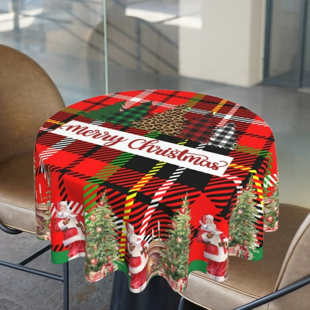 Fondo rústico a cuadros navideños ~ 1 mantel redondo de 60 pulgadas, lavable, reutilizable, resistente a las arrugas y a las manchas