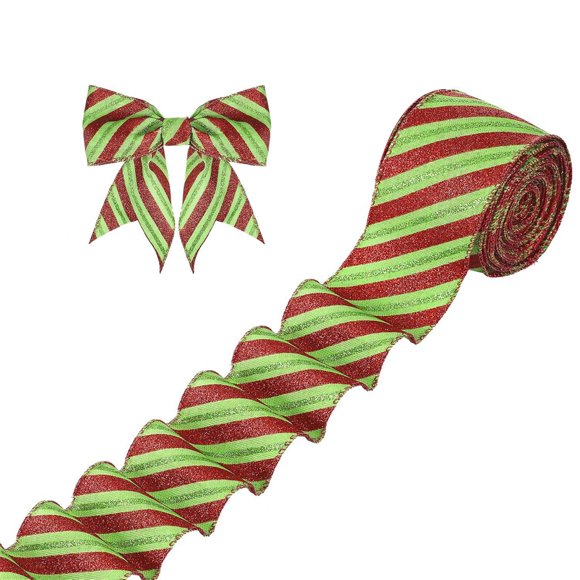 FOCUSNORM Christmas Tree Ribbons Contrast Color Stripe Pattern Wide Christmas Mesh Ribbons for Tree and Wrapping Presents