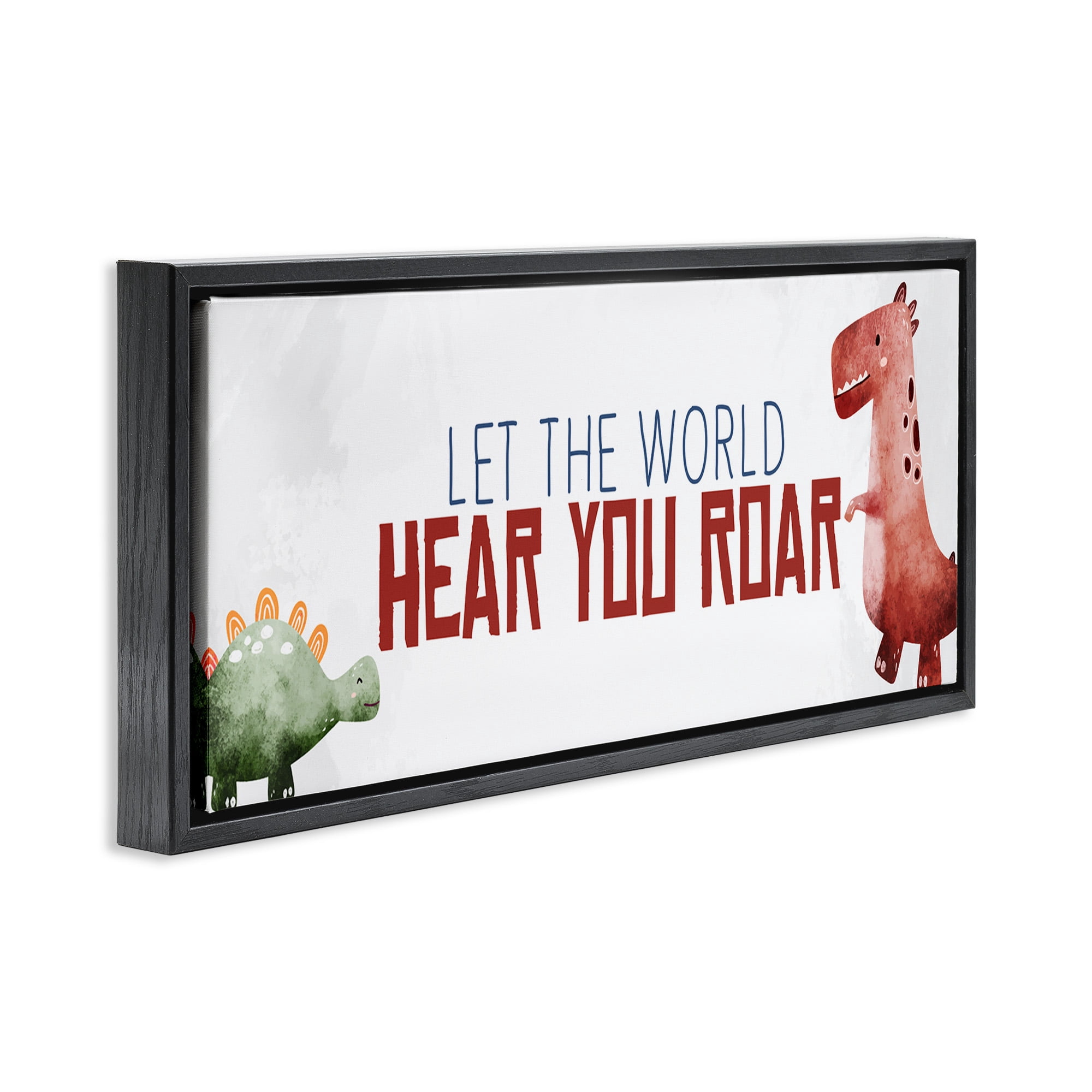 Stupell Industries Hear You Roar Dinosaurs Animals & Insects Painting Black Floater Framed Canvas Art Print Wall Art, 25 x 11