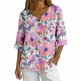 thumbnail image 2 of Warop Women's 3/4 Sleeve Tops Fashionable Printed V-Neck Blouse Loose Fit Pullover T Shirts with Decorative Buttons, 2 of 5