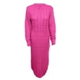 thumbnail image 2 of hirigin Women Long Sleeve Knitted Dress, Crochet Pattern Solid Color Ribbed Round Collar Casual Long Club Party One-Piece, 2 of 5