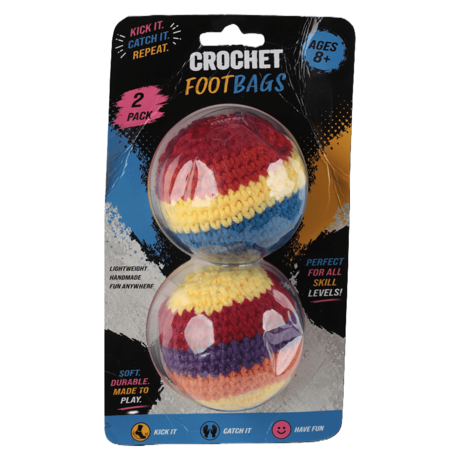 Crochet Footbag 2-Pack – 2.25 x 2 in, 40g Kick Sack Balls for Adults & Kids, Juggling & Stress Relief Toy