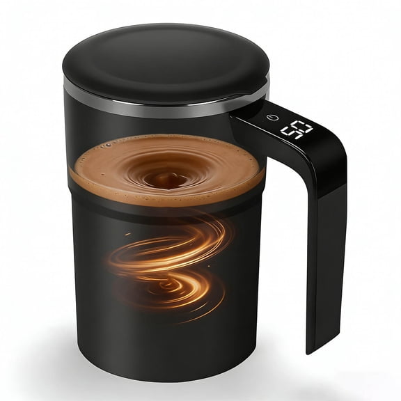Electric Coffee Mug with Built-In LCD Thermometer, Rechargeable 13oz Stainless Steel Multifunctional Spin Cup for Home, Office, Kitchen and Travel