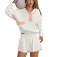 thumbnail image 6 of Workout Sets for Women 2 Piece Outfits Long Sleeve Button Up Lapel Blouse with Shorts White Activewear, 6 of 7