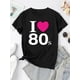 thumbnail image 2 of Camiseta de verano para mujer manga corta, cómoda, para vacaciones y oficinaCreative Love 80 Letter Pattern Print Women's Fashion Trendy Women's Short Sleeve, Simple Casual Sports T-shirt, Comfortab, 2 of 6