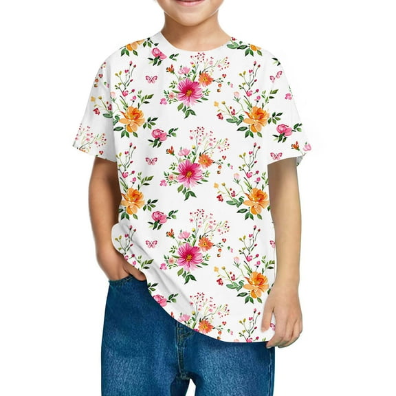 snilers Girls T Shirts Crew Neck Loose Fitted Short Sleeve Floral Printed Summer Tops Cute Colour Graphic Tees Size 3-10 Years