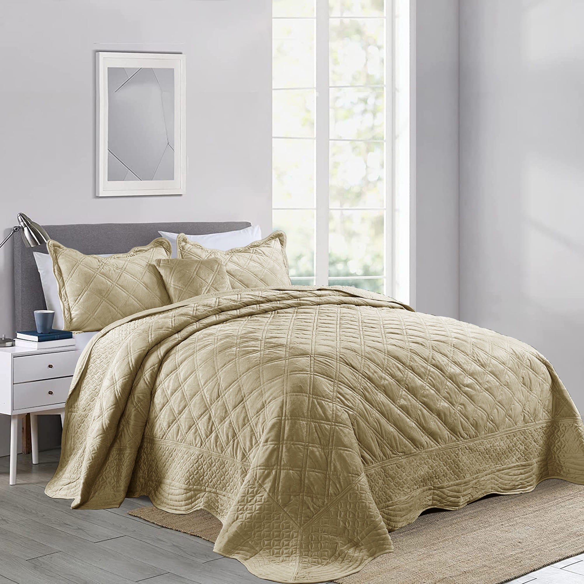Home Soft Things 4 Piece Supersoft Microplush Bedspread Set - Taupe ...