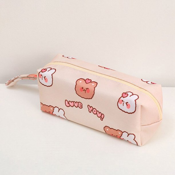 Estuche de lona de oso de dibujos animados para estudiantes, gran capacidad, papelería de escritorio, organizador, bolsa de almacenamiento, herramientas de recepción, bolsa de cosméticos hola suerte unisex