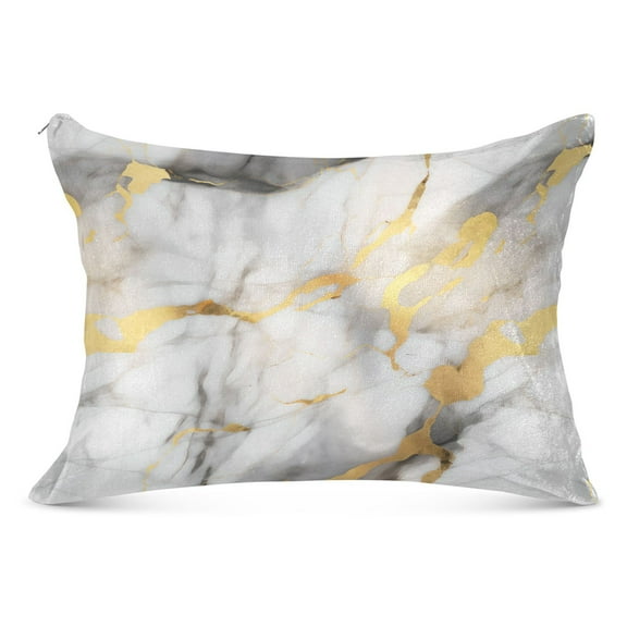 White Grey Gold Marble Plush Pillow Cases Standard Size Ultra Soft Warm Pillowcases with Zipper 20"x26"