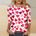 thumbnail image 2 of Staron Liquidation Hauts pour Femmes Saint-Valentin Col Rond Manches 3/4 Chemisiers T-Shirt Graphique Décontracté Hauts Cœur d'Amour Ample Été Printemps Été T-Shirt, 2 of 5