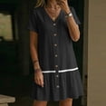 thumbnail image 5 of LIaqionyy Women Button down Dress Loose Summer Cotton Linen Dresses Short Sleeve Tunic Casual Sundresses, 5 of 7