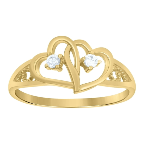 10kt 10k Yellow Gold Womens Cubic Zirconia Double Heart Engagement Ring