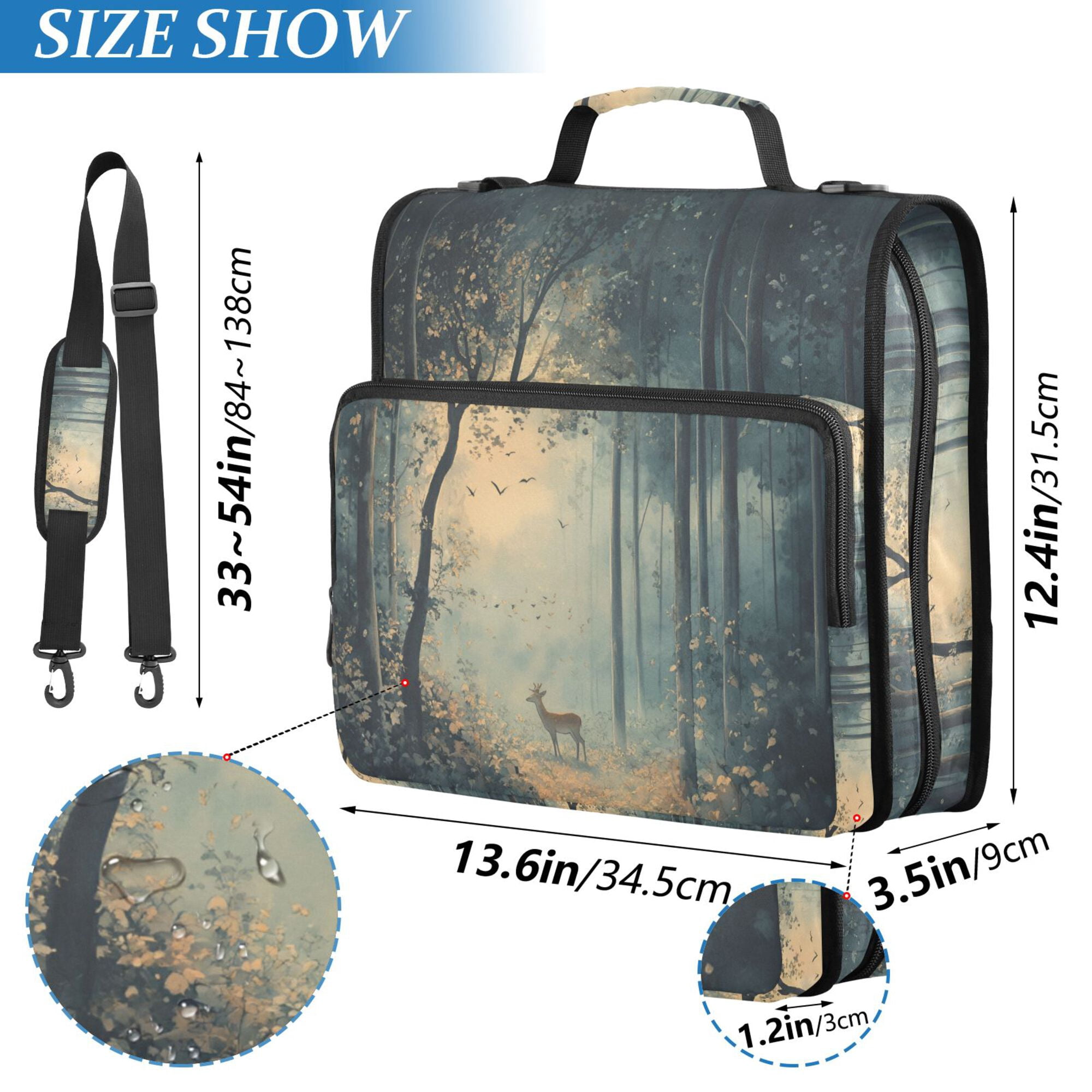 FORMRS Zipper Binder with Shoulder Strap 2-inch Ring 500 Sheet Capacity File Bag, Retro Forest