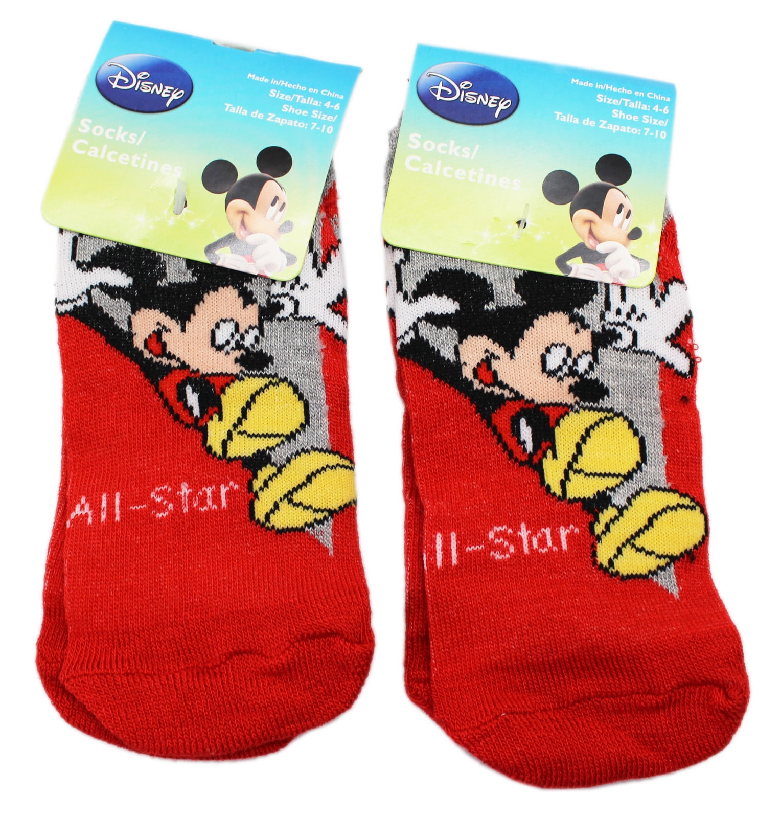 Mickey Mouse Disney's Fun Sliding Red Kids Socks (Size 46, 2 Pairs