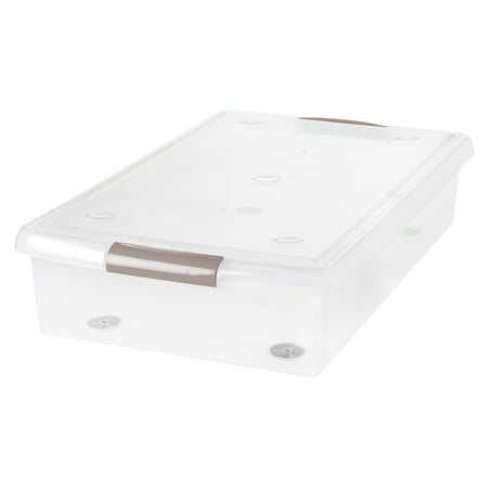 IRIS 40-Qt. Store-and-Slide Plastic Storage Box, Tan Handle,