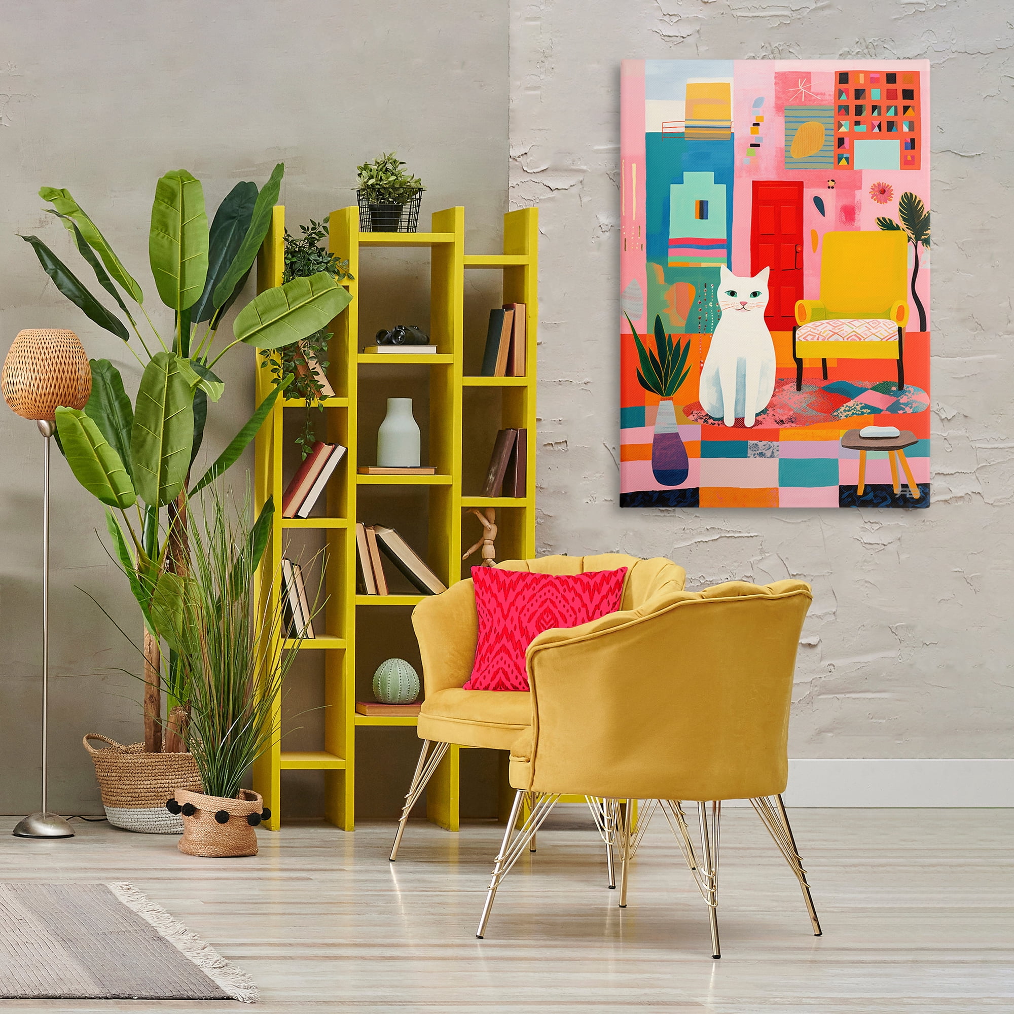 Stupell Industries Cat & Eclectic Design Animals & Insects Painting Gallery Wrapped Canvas Art Print Wall Art, 30 x 45