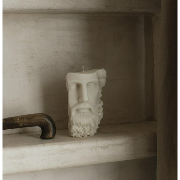 LAWA Greek Face Candle - Large Beautiful David Scented Soy Wax Pillar Candle Elegant Bubble Aesthetic Candle Housewarming Gift Home Room Shelf Decor Idea White