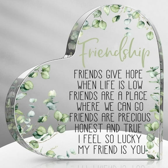 Gift for Friend Friendship Gifts for Women Friend Friendship Birthday Gifts Cheer up Gift Acrylic Heart Butterfly Keepsake Paperweight for Home Office Table Shelf (Eucalyptus)