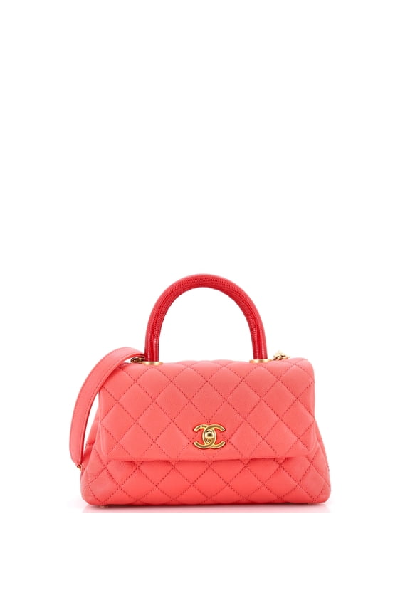 Pre-Owned Coco Top Handle Bag Quilted Caviar with Lizard Mini By Rebag