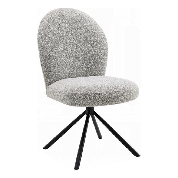 Veton Swivel Side Dining Chair Set of 2-Gray Boucle-Black Metal Base