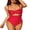 Red, variant on Women's Scallop Trim One Piece Swimsuit Sexy Cutout Bathing Suit Tummy Control Slim Monkini
