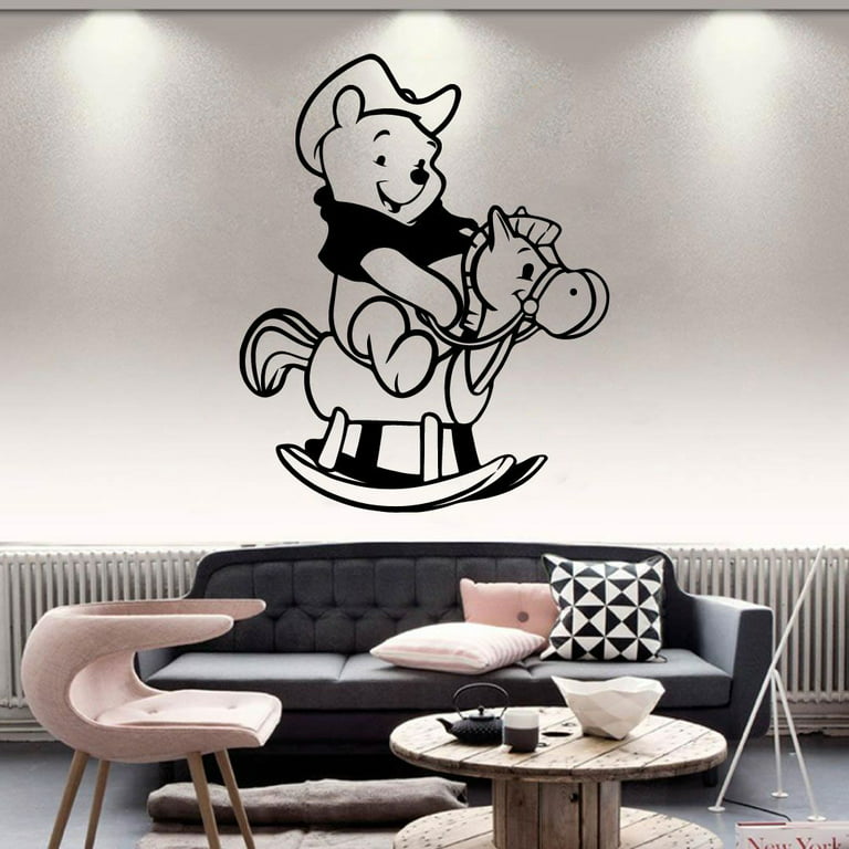Winnie The Pooh Pooh Bear Pooh Adventures Cute Cowboy Hat Silhouette Vinyl Sticker  Wall Art Decoration Decal For Kids Baby Girl Baby Boy Room Home Room Wall  Sticker Decorations Size (8x10 inch) 