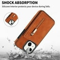 thumbnail image 3 of Feishell Back Flip Case for Apple iPhone 15,Premium PU Leather Wallet Cover with ID Credit Card Holder & Zipper Pocket Magnetic Metal Button Kickstand Shockproof Phone Case,Brown, 3 of 7