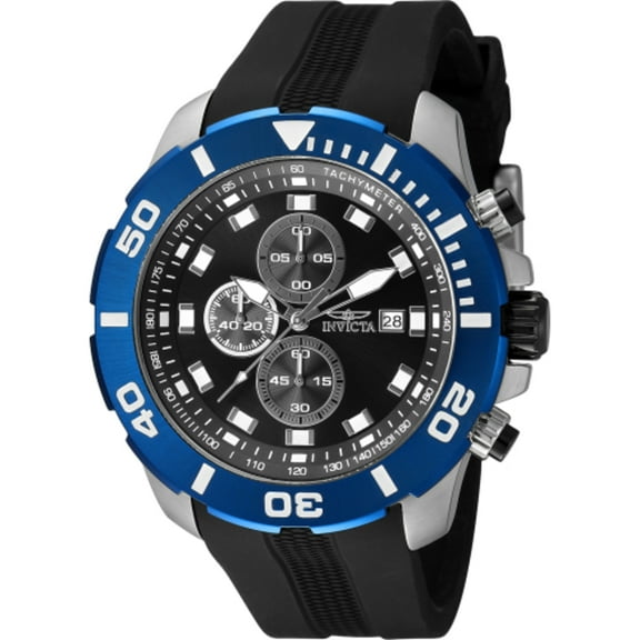 Invicta Men's 36599 Pro Diver Quartz Black Silicone Strap Chronograph Black Dial Watch