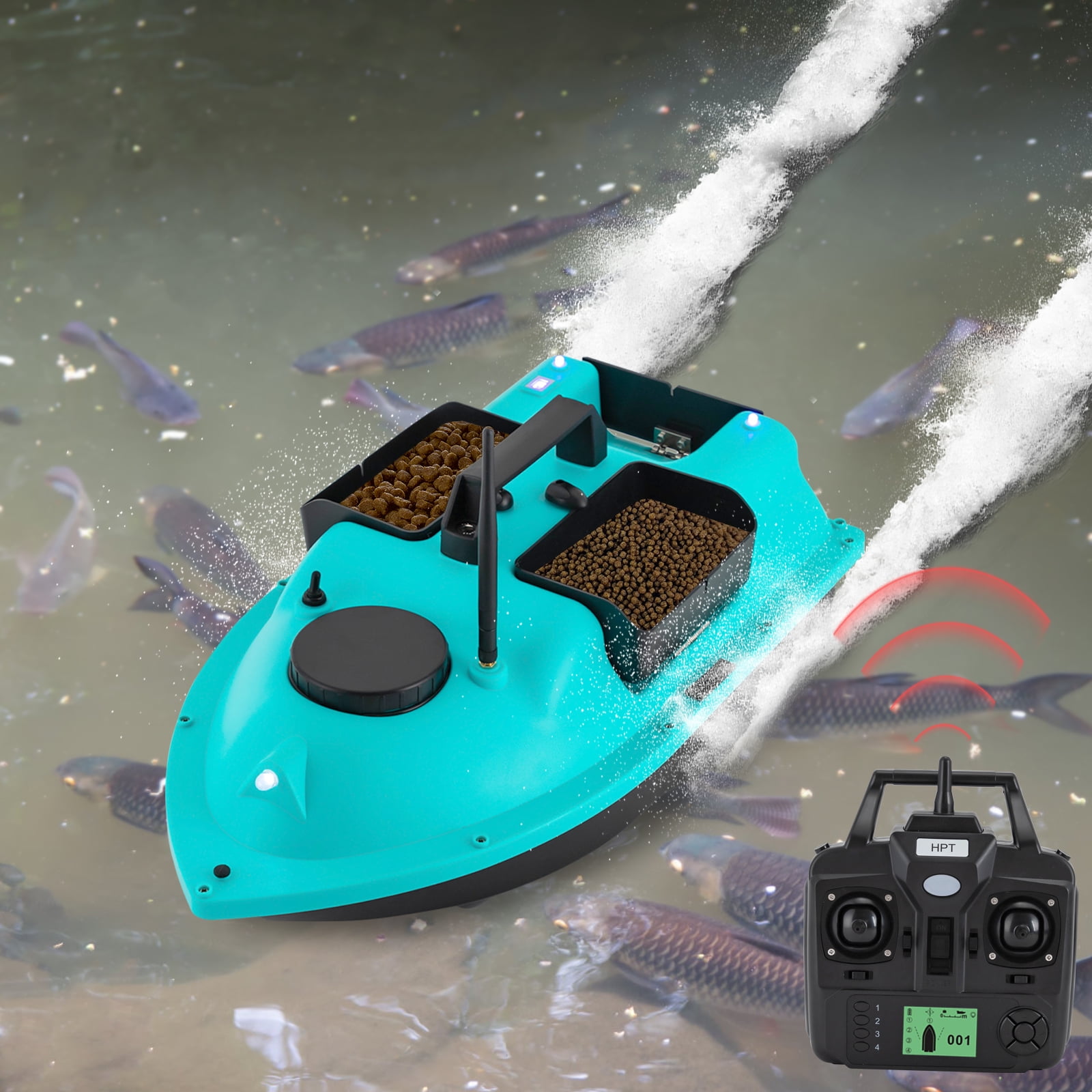 Wildnix Durable Fishing Boat with Twin 390 Motors, 52W Power, 10, 000rpm Speed, 99 Trolling Spots, 4.4 lbs Bait Capacity, Remote Control, Night Lights
