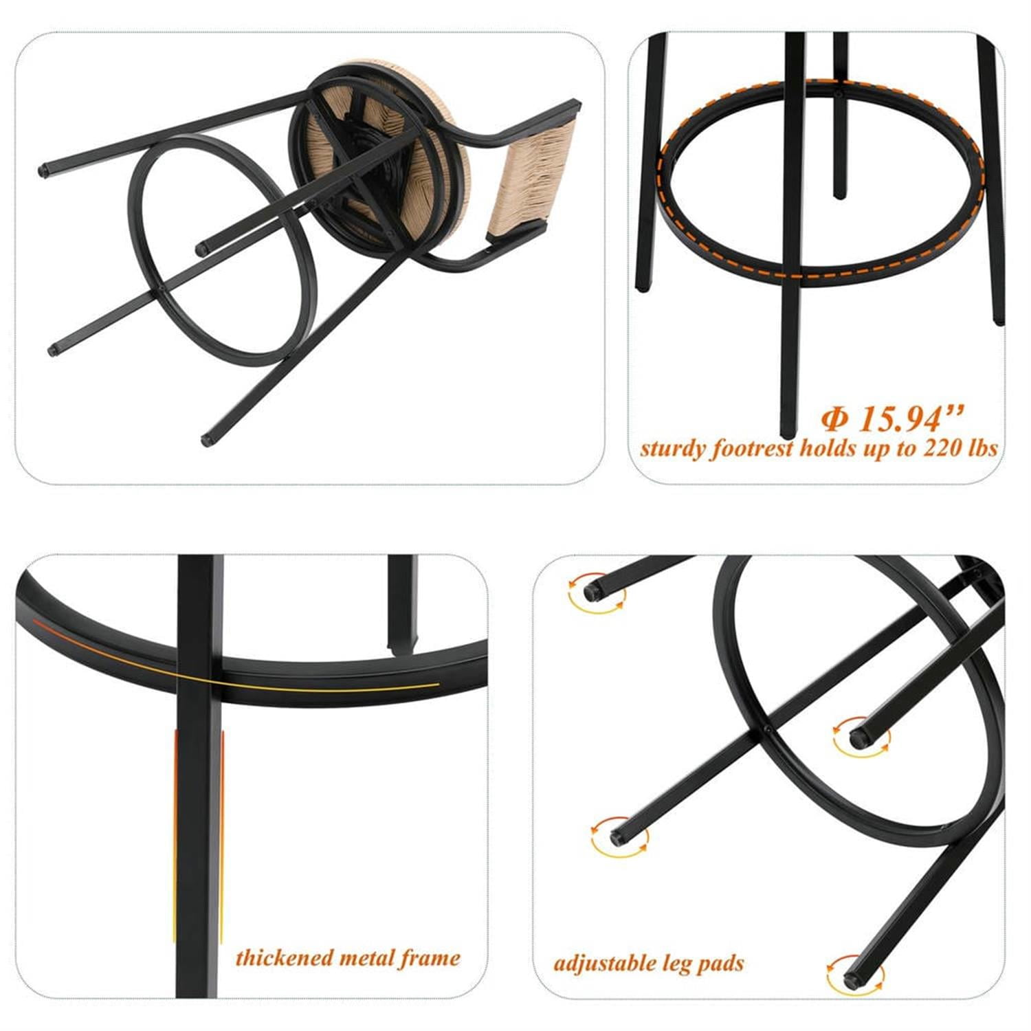 Demi Bonn 36" Counter Height Bar Stools Set of 2, Paper Rope Handwoven Swivel Barstools with Back, Kitchen Island Countertop Chairs for Dining Room, Yellow