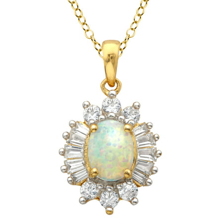 1/2 ct Created Opal & Created White Sapphire Pendant Necklace in 18kt Gold-Plated Sterling Silver