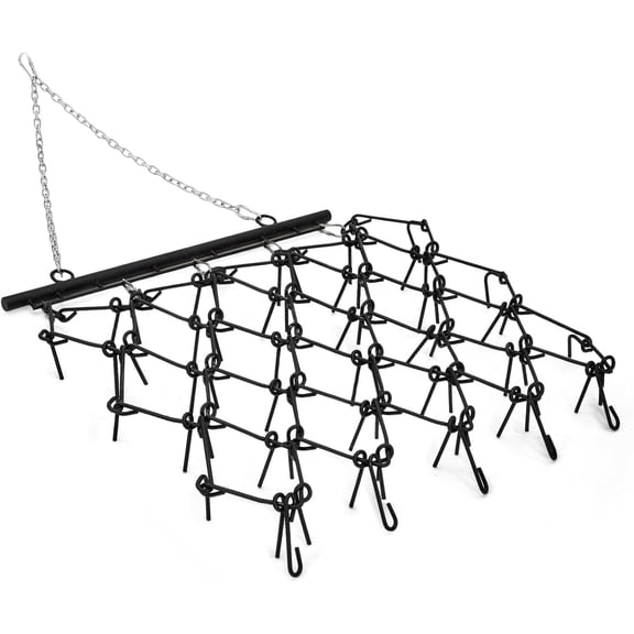 Heavy Duty Drag Harrow 5x4.5 Ft with4 Ft Chain, 3/8 Inch Tines for ATV, UTVs, Lawn Tractors Leveling, Grading, Pastures, Breaking Up Soil,Black