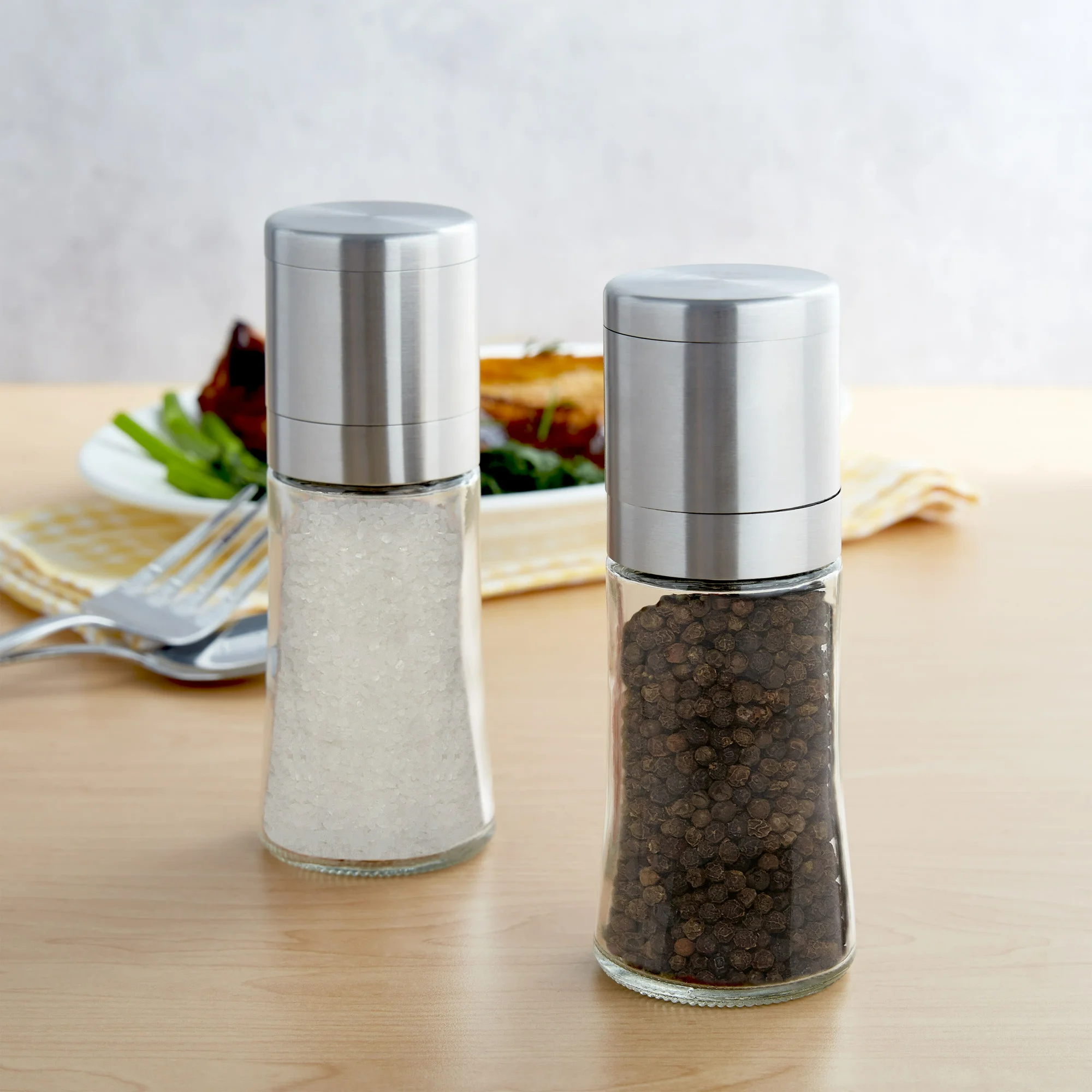 (4 pack) Kamenstein Elite Prefilled Salt and Pepper Grinder Set with Adjustable Grinder