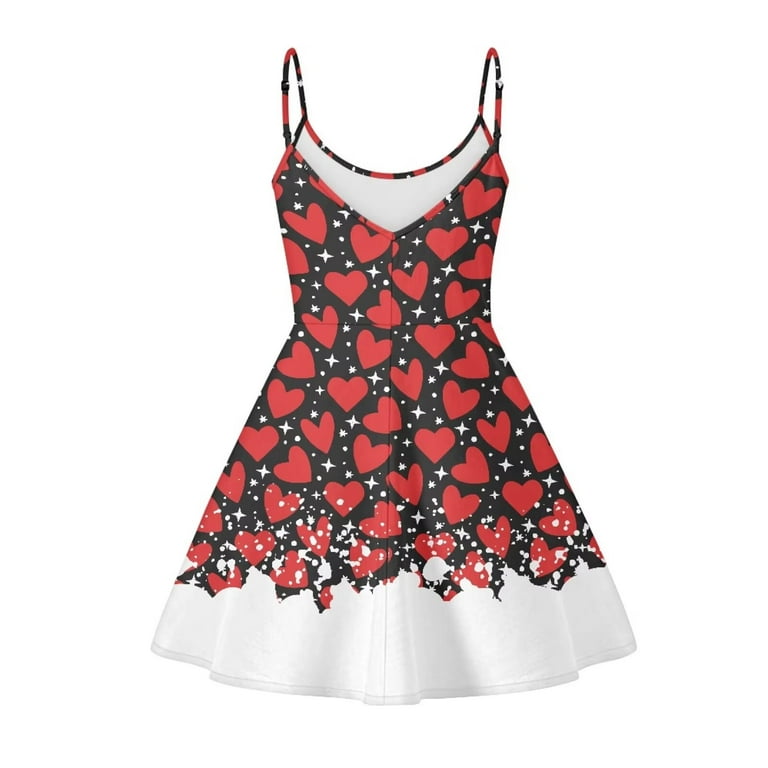 Fkelyi Size Xs Slip Dress for Women Casual Red Heart Womens Slip Dresses Midi Length Durable Summer Dresses Valentine's Day Gfit