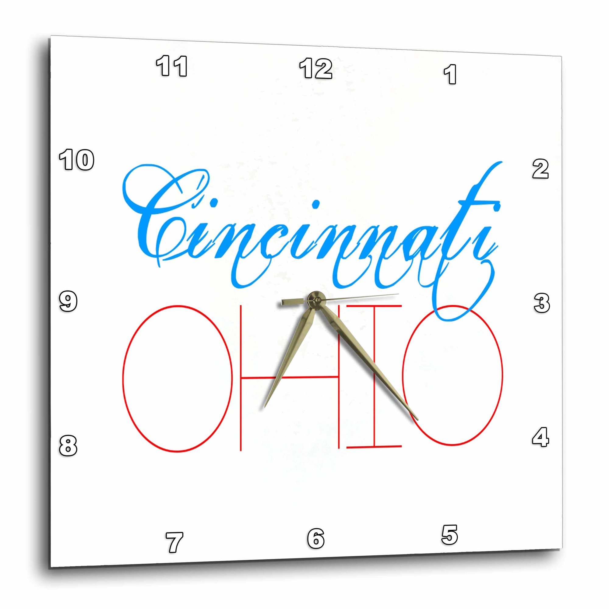 3drose, Beautiful Stylish Text Cleveland Ohio of Blue and Red Colors, 10x10 Wall Clock