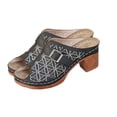 thumbnail image 5 of Womans Sandles Women's Fashionable Casual Spring And Summer Trendy Solid Color Floral Embroidered Metal Buckle Half-Covered Toe High-Heeled Slippers,Black,37, 5 of 9
