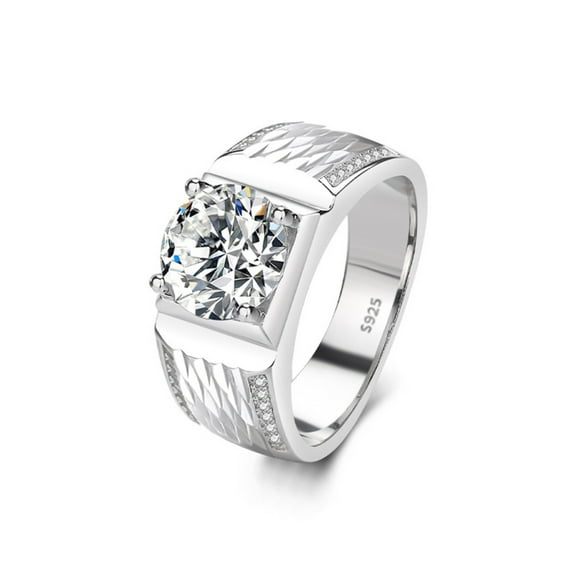 3ct Moissanite Engagement Rings for Men Round Cut Sterling Silver Anniversary Promise Ring D Color VVS1 Moissanite Rings Diamond Rings with Certificate