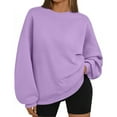 thumbnail image 2 of Qwertyu Crew Neck Sweatshirts Women Long Sleeves Casual Shirts Color Round Neck Sweatshirt Crewneck Pullover Tunic Tops Fall Winter Clothes Light Purple M, 2 of 4